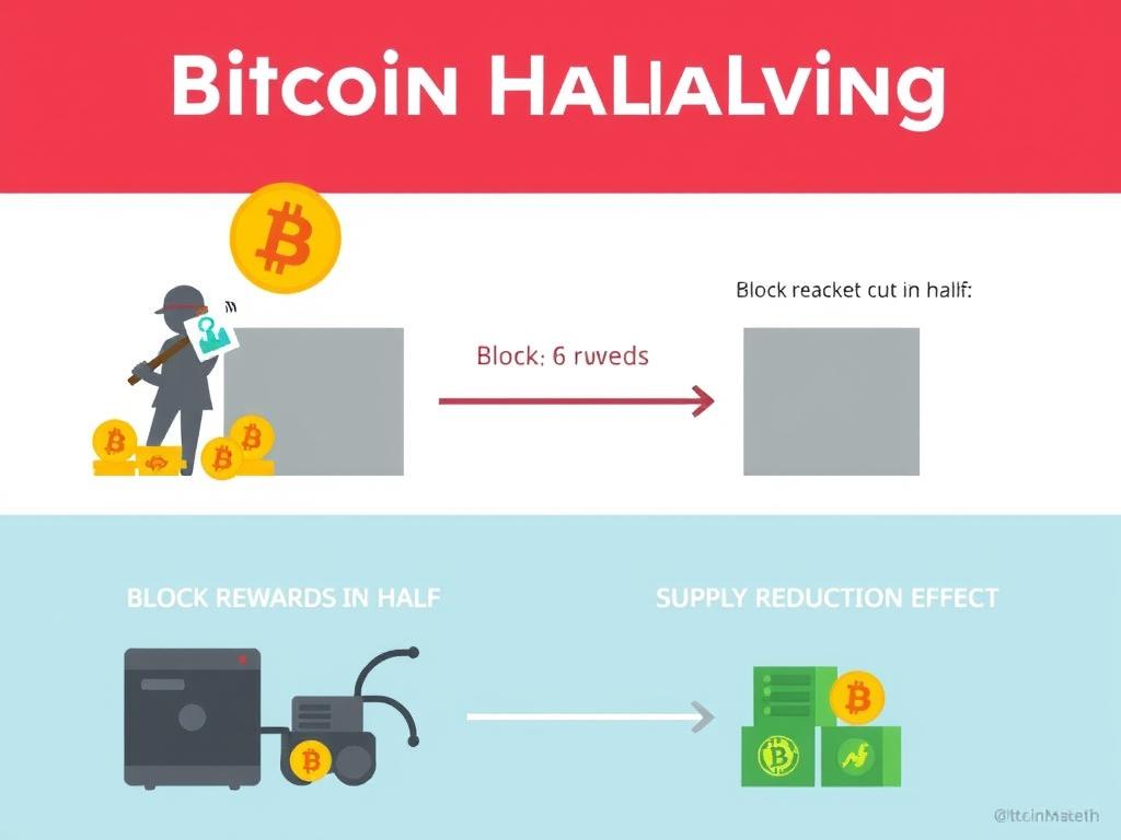 Illustration of Bitcoin halving mechanism and supply reduction