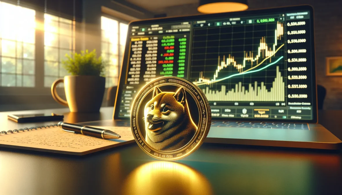 floki-inu-cryptocurrency-coin-on-desk-with-laptop-displaying-financial-charts-and-market-data