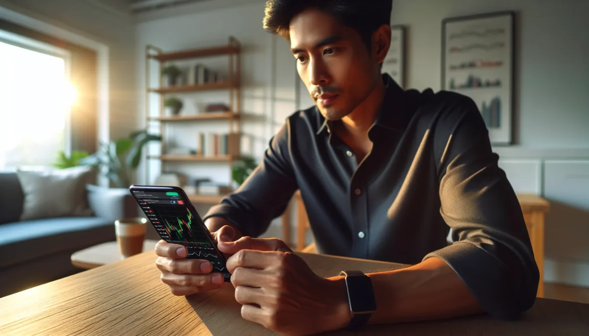 investor-analyzing-floki-inu-cryptocurrency-price-chart-on-smartphone-at-home-office-desk
