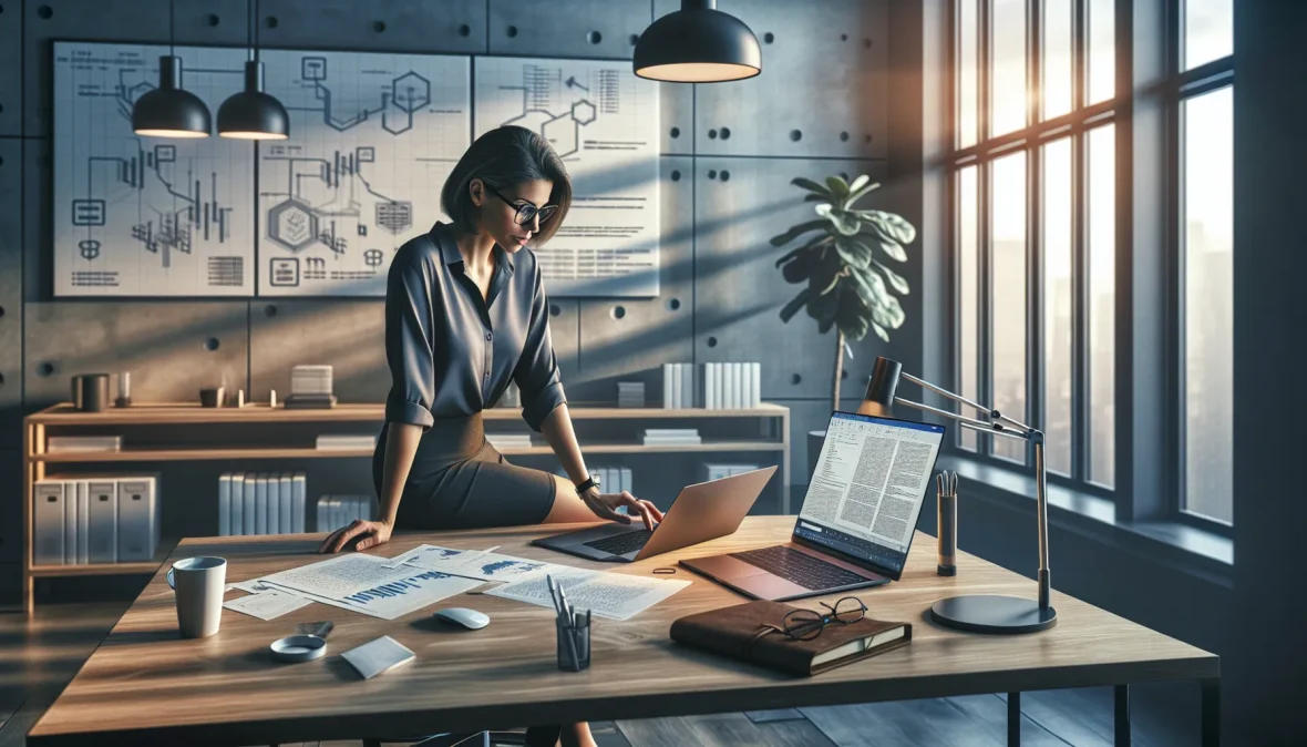 professional-working-on-crypto-whitepaper-template-at-modern-desk-with-laptop-and-documents