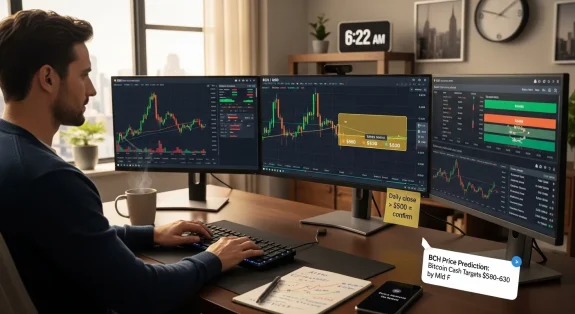 trader-studying-bch-breakout-chart-showing-580-630-target-on-monitors